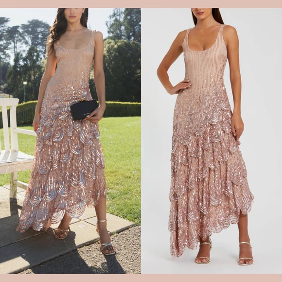 NWT Mac Duggal [ 6 ] 94195 Asymmetrical Scallop Hem Embellished Dress Rose J1867 - Picture 2 of 16